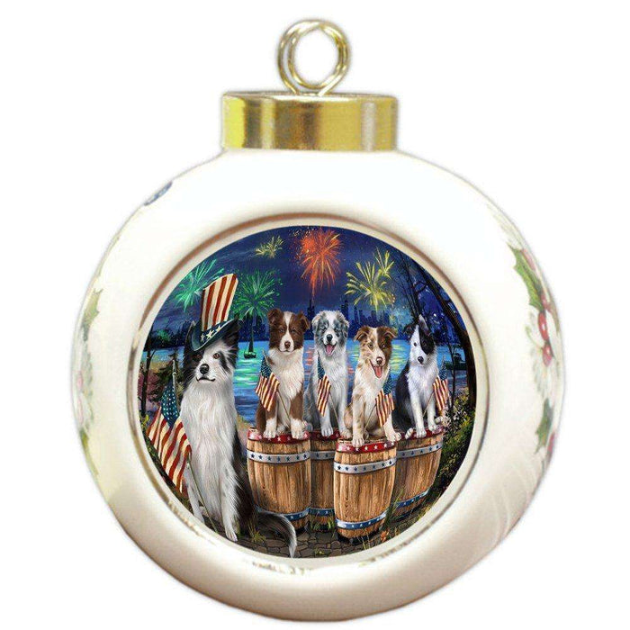 4th of July Firework Gathering Border Collie Dogs Round Ball Christmas Ornament RBPOR48592