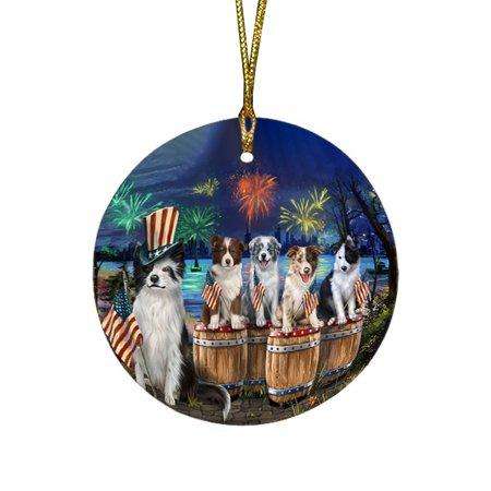4th of July Firework Gathering Border Collie Dogs Round Christmas Ornament RFPOR48547