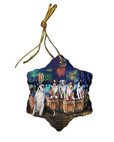 4th of July Firework Gathering Border Collie Dogs Star Porcelain Ornament SPOR48490