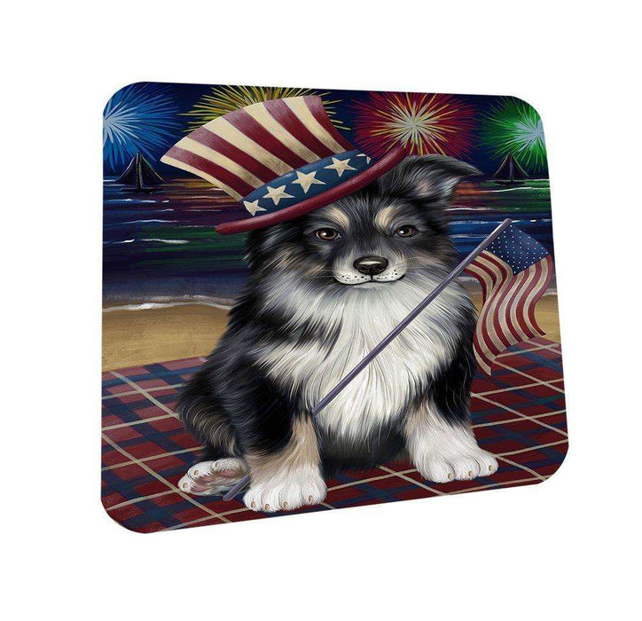 4th Of July Fireworks Australian Shepherd Dog Coasters Set of 4 CST48514