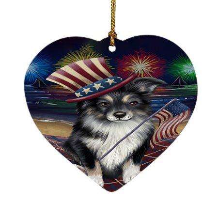 4th Of July Fireworks Australian Shepherd Dog Heart Christmas Ornament HPOR48555