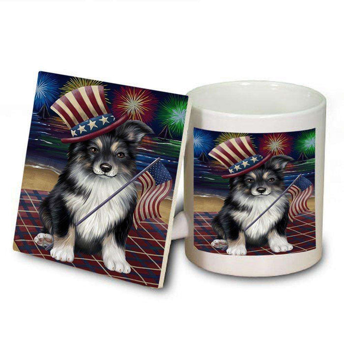 4th Of July Fireworks Australian Shepherd Dog Mug and Coaster Set MUC48547