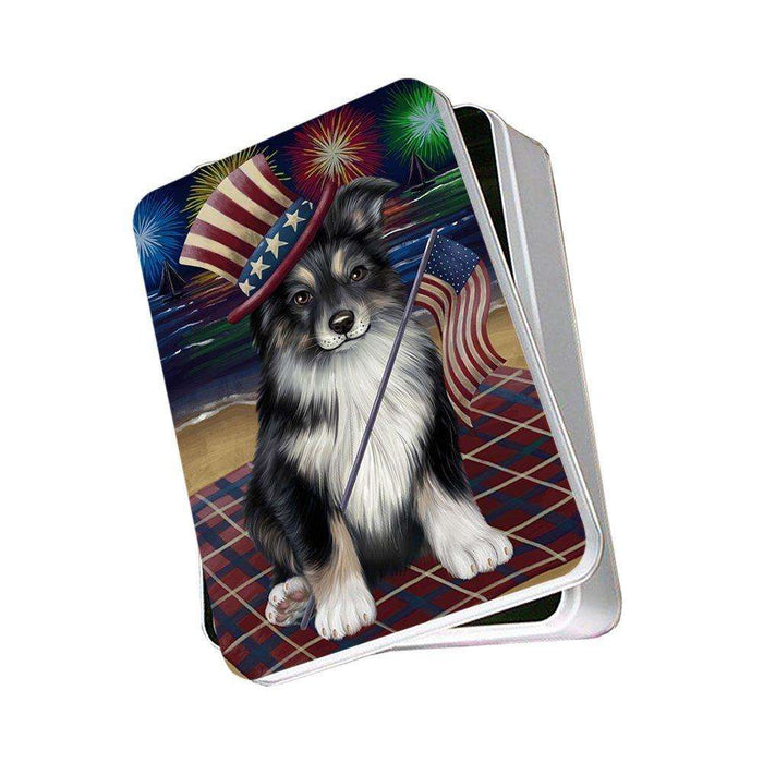 4th Of July Fireworks Australian Shepherd Dog Photo Storage Tin PITN48555