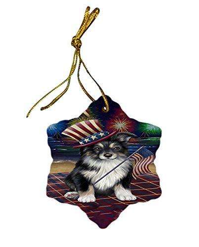 4th Of July Fireworks Australian Shepherd Dog Star Porcelain Ornament SPOR48489