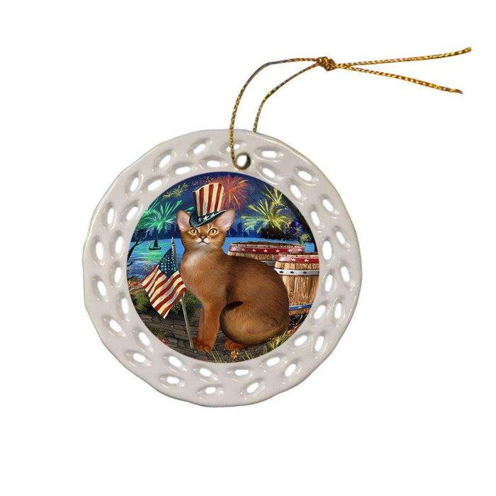 4th of July Independence Day Firework Abyssinian Cat Ceramic Doily Ornament DPOR54027