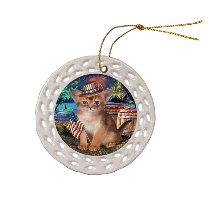 4th of July Independence Day Firework Abyssinian Cat Ceramic Doily Ornament DPOR54028