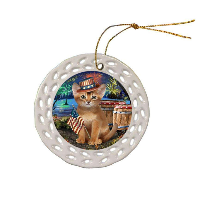 4th of July Independence Day Firework Abyssinian Cat Ceramic Doily Ornament DPOR54029