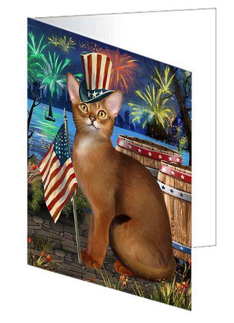 4th of July Independence Day Firework Abyssinian Cat Handmade Artwork Assorted Pets Greeting Cards and Note Cards with Envelopes for All Occasions and Holiday Seasons GCD66110