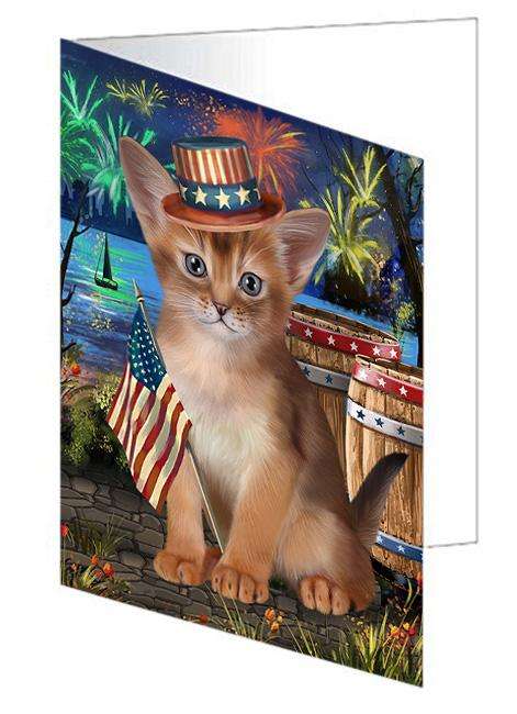 4th of July Independence Day Firework Abyssinian Cat Handmade Artwork Assorted Pets Greeting Cards and Note Cards with Envelopes for All Occasions and Holiday Seasons GCD66113