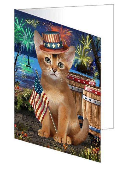 4th of July Independence Day Firework Abyssinian Cat Handmade Artwork Assorted Pets Greeting Cards and Note Cards with Envelopes for All Occasions and Holiday Seasons GCD66116