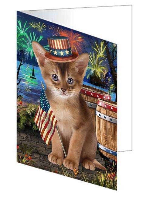 4th of July Independence Day Firework Abyssinian Cat Handmade Artwork Assorted Pets Greeting Cards and Note Cards with Envelopes for All Occasions and Holiday Seasons GCD66119
