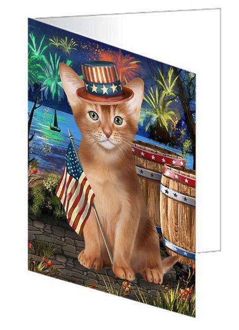 4th of July Independence Day Firework Abyssinian Cat Handmade Artwork Assorted Pets Greeting Cards and Note Cards with Envelopes for All Occasions and Holiday Seasons GCD66122