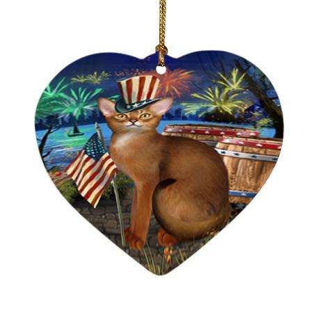 4th of July Independence Day Firework Abyssinian Cat Heart Christmas Ornament HPOR54027