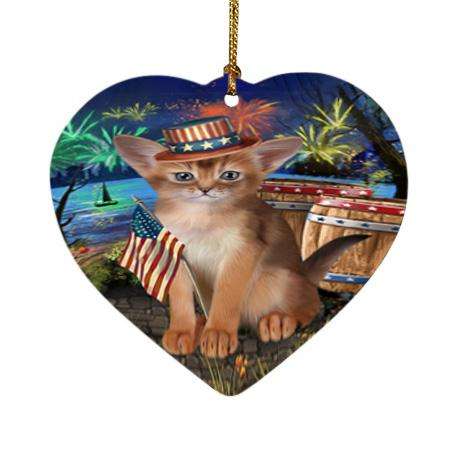 4th of July Independence Day Firework Abyssinian Cat Heart Christmas Ornament HPOR54028