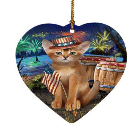 4th of July Independence Day Firework Abyssinian Cat Heart Christmas Ornament HPOR54029