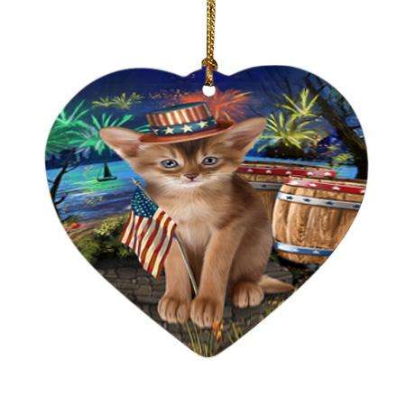 4th of July Independence Day Firework Abyssinian Cat Heart Christmas Ornament HPOR54030