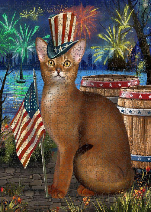 4th of July Independence Day Firework Abyssinian Cat Puzzle with Photo Tin PUZL83264