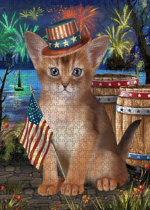 4th of July Independence Day Firework Abyssinian Cat Puzzle with Photo Tin PUZL83268