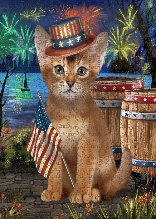 4th of July Independence Day Firework Abyssinian Cat Puzzle with Photo Tin PUZL83272