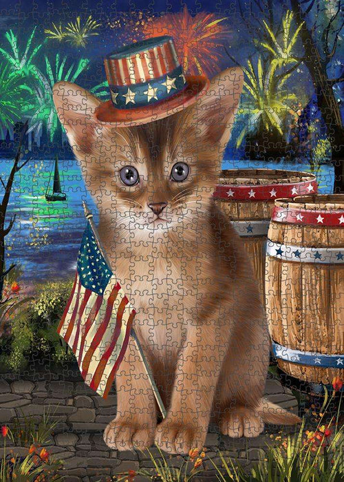 4th of July Independence Day Firework Abyssinian Cat Puzzle with Photo Tin PUZL83276