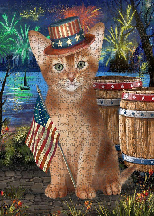 4th of July Independence Day Firework Abyssinian Cat Puzzle with Photo Tin PUZL83280
