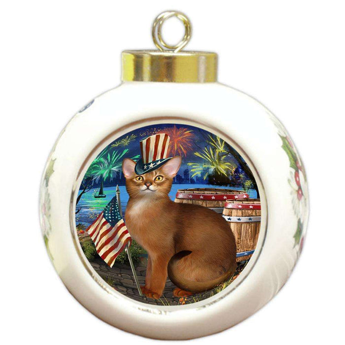 4th of July Independence Day Firework Abyssinian Cat Round Ball Christmas Ornament RBPOR54027