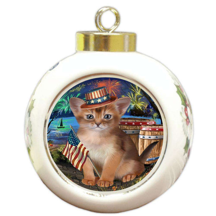 4th of July Independence Day Firework Abyssinian Cat Round Ball Christmas Ornament RBPOR54028