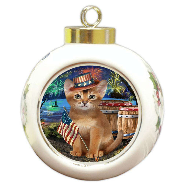 4th of July Independence Day Firework Abyssinian Cat Round Ball Christmas Ornament RBPOR54029
