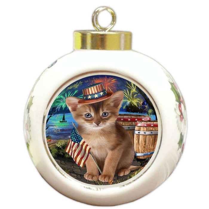 4th of July Independence Day Firework Abyssinian Cat Round Ball Christmas Ornament RBPOR54030