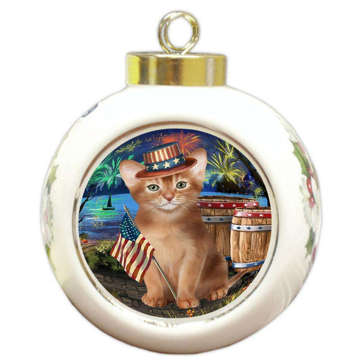 4th of July Independence Day Firework Abyssinian Cat Round Ball Christmas Ornament RBPOR54031