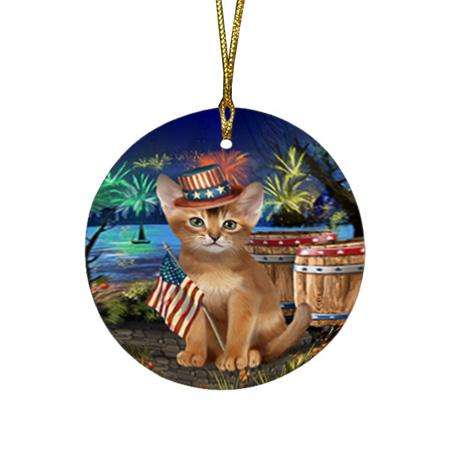 4th of July Independence Day Firework Abyssinian Cat Round Flat Christmas Ornament RFPOR54020
