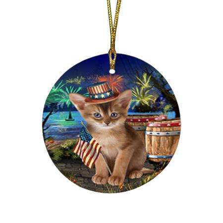 4th of July Independence Day Firework Abyssinian Cat Round Flat Christmas Ornament RFPOR54021