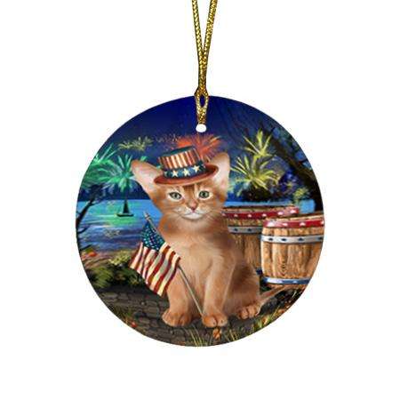 4th of July Independence Day Firework Abyssinian Cat Round Flat Christmas Ornament RFPOR54022