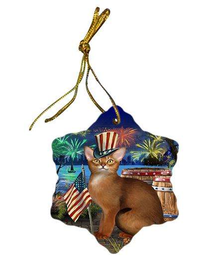 4th of July Independence Day Firework Abyssinian Cat Star Porcelain Ornament SPOR54018