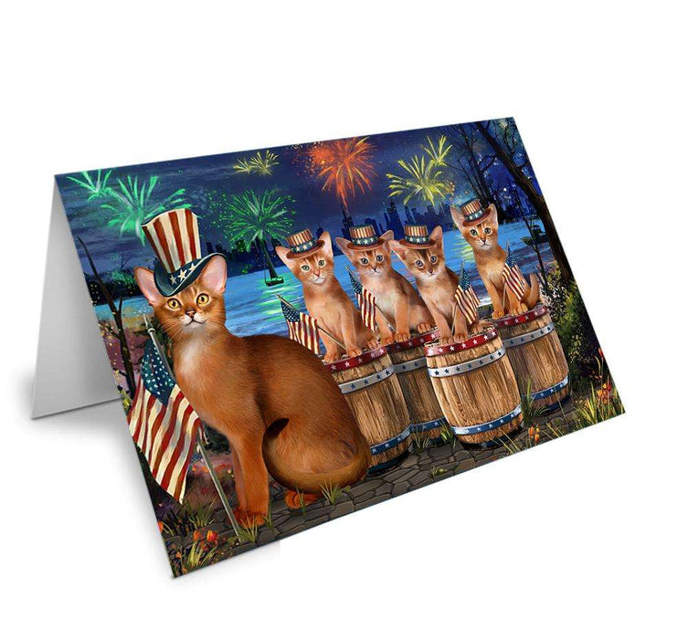 4th of July Independence Day Firework Abyssinian Cats Handmade Artwork Assorted Pets Greeting Cards and Note Cards with Envelopes for All Occasions and Holiday Seasons GCD66347