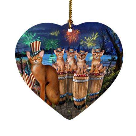 4th of July Independence Day Firework Abyssinian Cats Heart Christmas Ornament HPOR54106