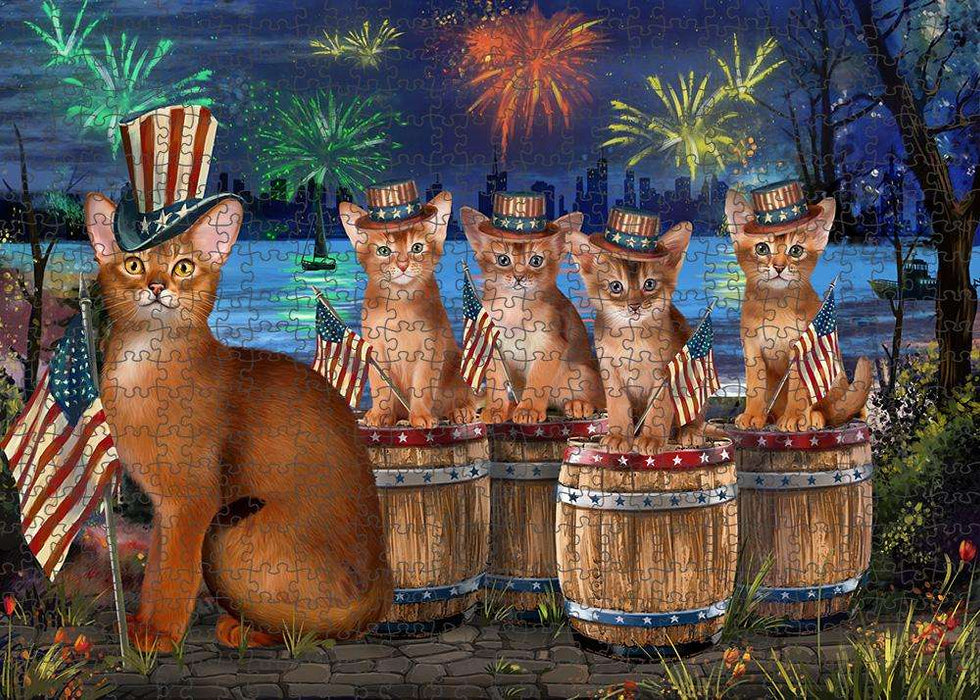 4th of July Independence Day Firework Abyssinian Cats Puzzle with Photo Tin PUZL83580