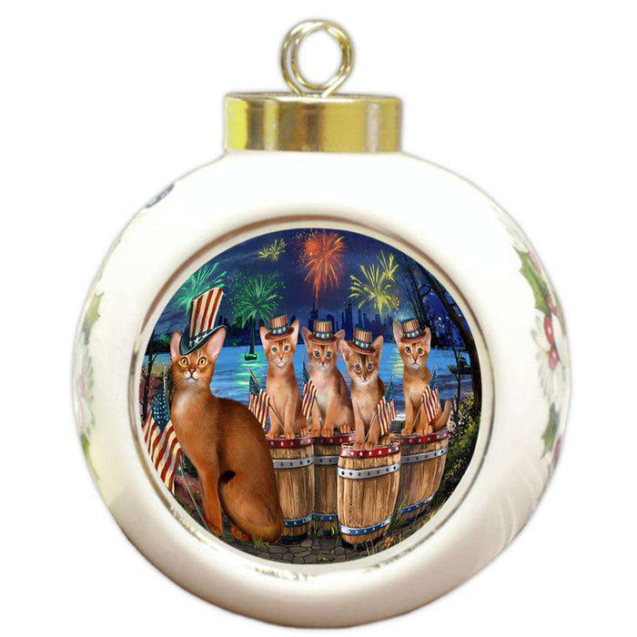 4th of July Independence Day Firework Abyssinian Cats Round Ball Christmas Ornament RBPOR54106