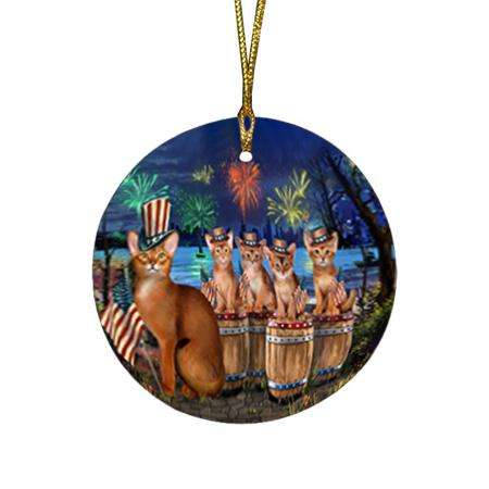 4th of July Independence Day Firework Abyssinian Cats Round Flat Christmas Ornament RFPOR54097