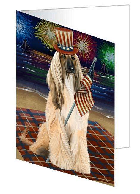 4th of July Independence Day Firework Afghan Hound Dog Handmade Artwork Assorted Pets Greeting Cards and Note Cards with Envelopes for All Occasions and Holiday Seasons GCD61175