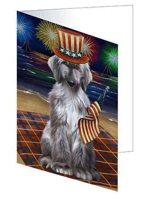 4th of July Independence Day Firework Afghan Hound Dog Handmade Artwork Assorted Pets Greeting Cards and Note Cards with Envelopes for All Occasions and Holiday Seasons GCD61181