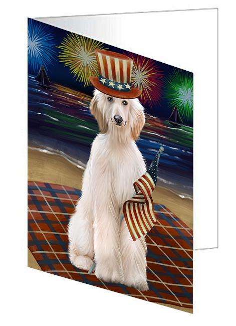 4th of July Independence Day Firework Afghan Hound Dog Handmade Artwork Assorted Pets Greeting Cards and Note Cards with Envelopes for All Occasions and Holiday Seasons GCD61184