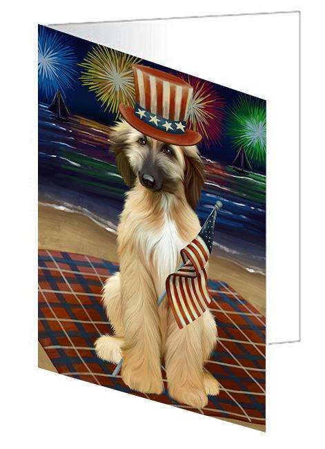 4th of July Independence Day Firework Afghan Hound Dog Handmade Artwork Assorted Pets Greeting Cards and Note Cards with Envelopes for All Occasions and Holiday Seasons GCD61187