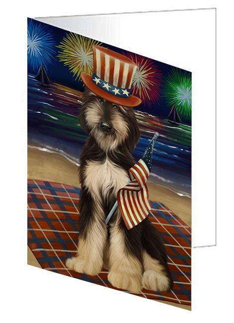 4th of July Independence Day Firework Afghan Hound Dog Handmade Artwork Assorted Pets Greeting Cards and Note Cards with Envelopes for All Occasions and Holiday Seasons GCD61190