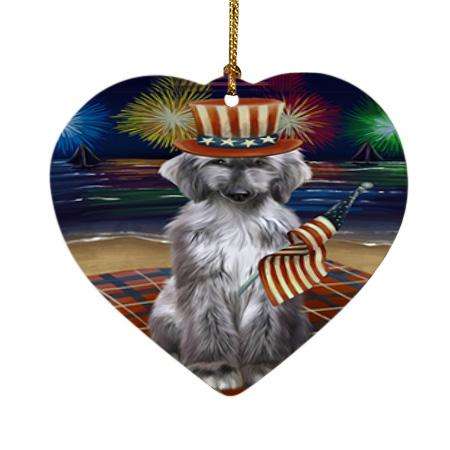 4th of July Independence Day Firework Afghan Hound Dog Heart Christmas Ornament HPOR51994