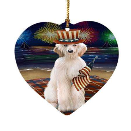 4th of July Independence Day Firework Afghan Hound Dog Heart Christmas Ornament HPOR51995