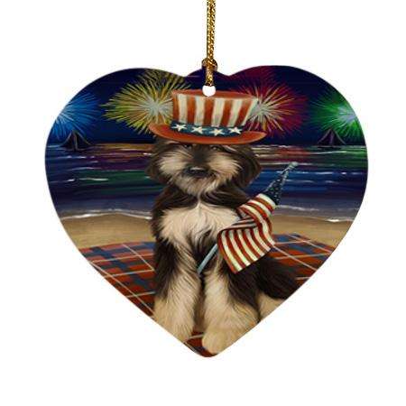 4th of July Independence Day Firework Afghan Hound Dog Heart Christmas Ornament HPOR51997