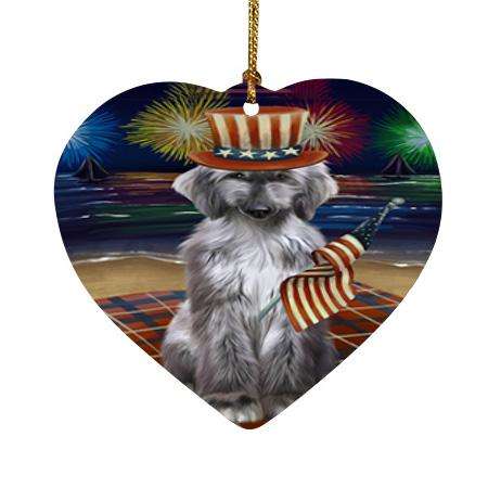 4th of July Independence Day Firework Afghan Hound Dog Heart Christmas Ornament HPOR52384