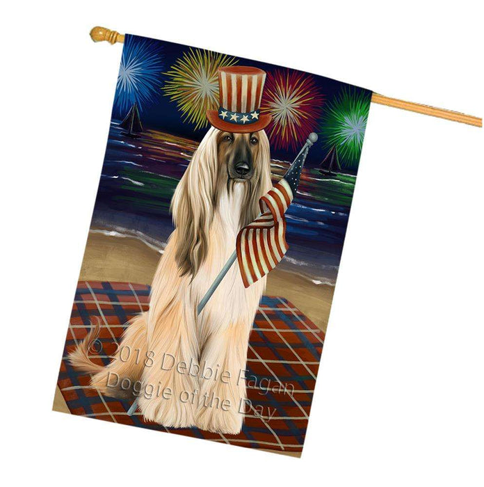 4th of July Independence Day Firework Afghan Hound Dog House Flag FLG52125