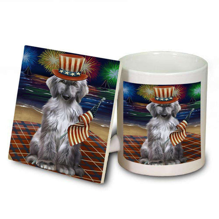 4th of July Independence Day Firework Afghan Hound Dog Mug and Coaster Set MUC51986